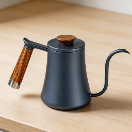 Blue 16oz Stainless Steel Gooseneck Kettle Wood Handle