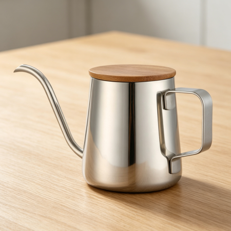 12oz Stainless Steel Gooseneck Kettle with Wooden Lid